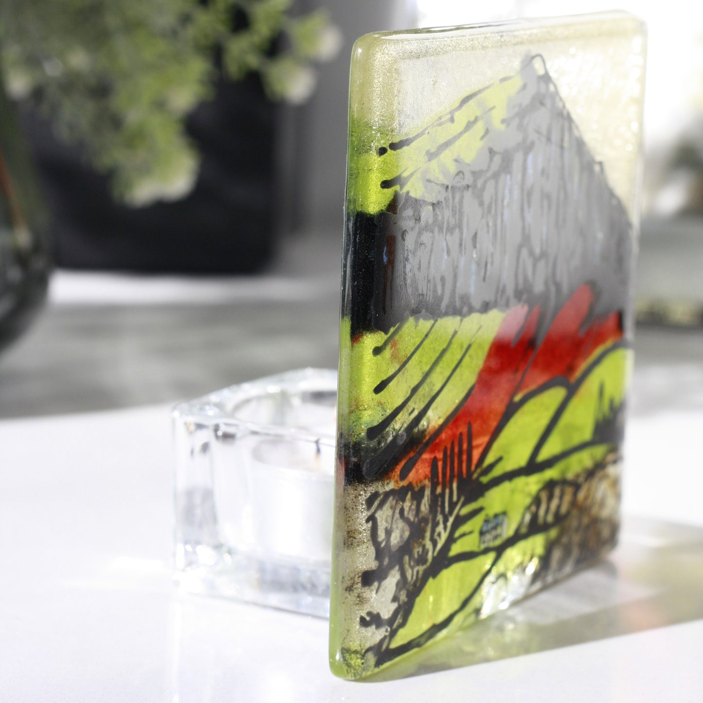 Mountain fused glass candle holder