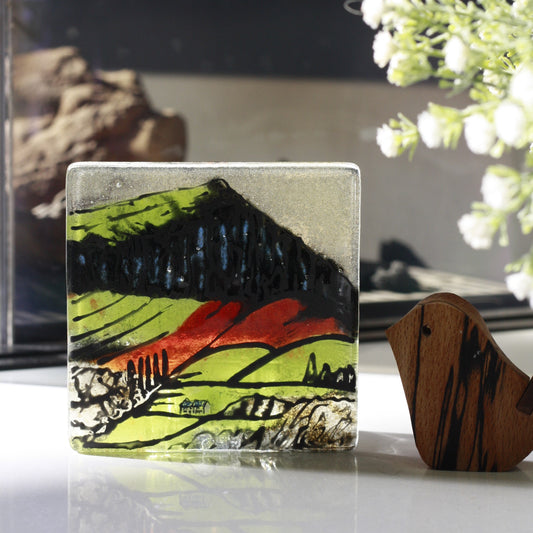 Mountain fused glass candle holder